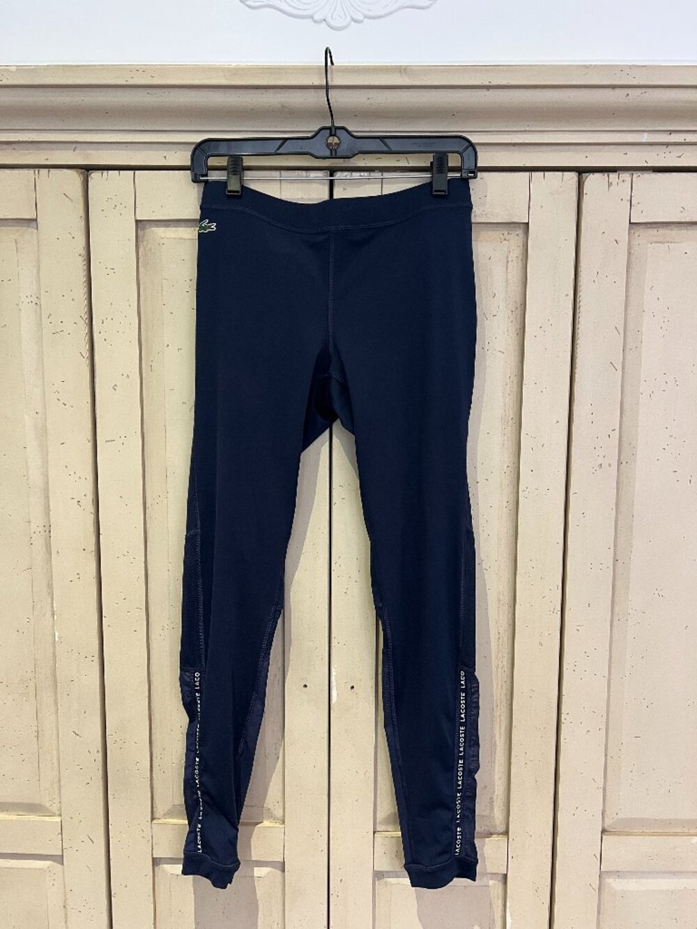 LACOSTE SPORT Tennis Mesh Panel Leggings Navy Logo Tape Size FR 36 (US 4)